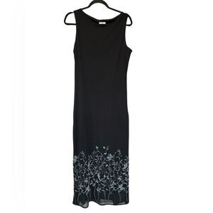 Vintage JALATE Black Sheer Butterfly Print Hem Stretch Maxi Dress 12